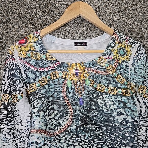 Cocomo Top Womens Small‎ Blue Textured Scoop Neck Blouse Ladies Stretch Casual - Picture 4 of 7